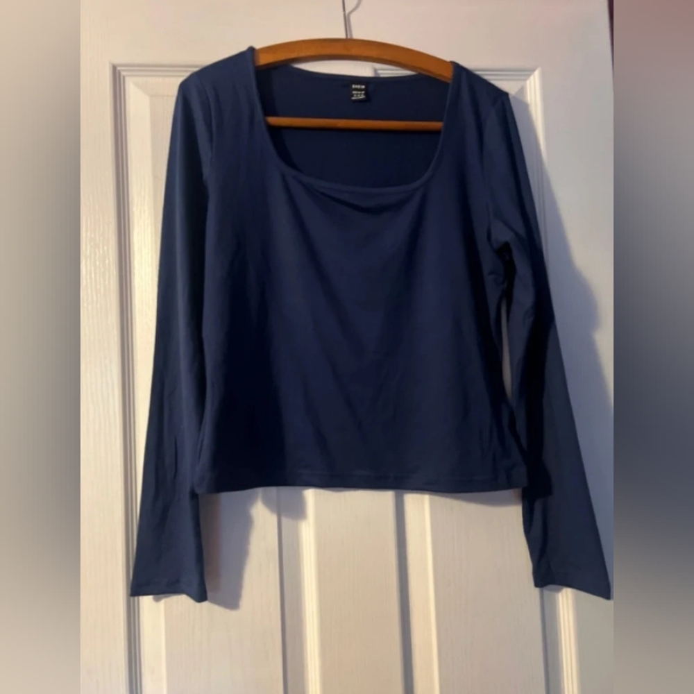 SHEIN Navy Long Sleeve Scoop Neck Top